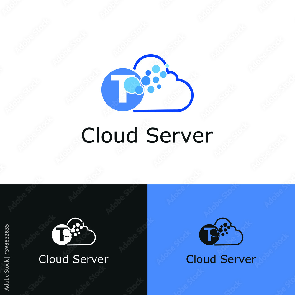 T Letter and cloud icon for data transfer, storage, big data, and technology logo concept T Letter and cloud icon for data transfer, storage, big data, and technology logo concept