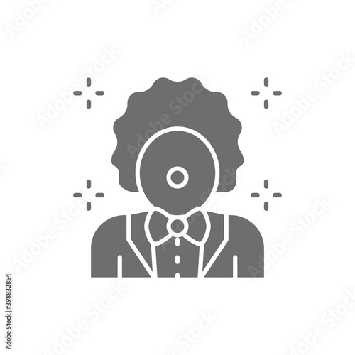 Vector clown, animator in circus grey icon.