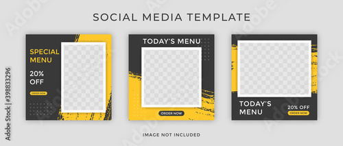 Template Post for Social Media AdSet of Editable square food banner template designs with brushstrokes. Suitable for Social Media Post restaurant and culinary digital Promotion.