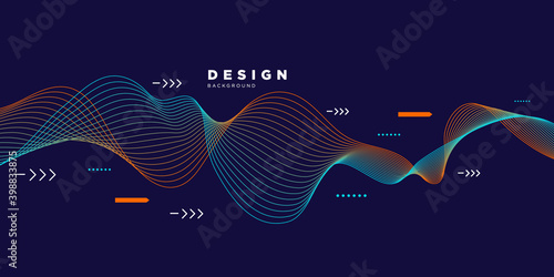 Abstract template background with wave design. Digital frequency track equalizer. Stylized line art background. Wave with dots created using blend tool. Vector Illustration