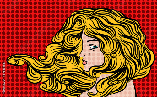 pop art blonde girl face comic style portrait