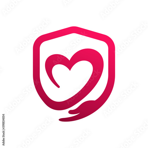 heart shield logo with hand concept