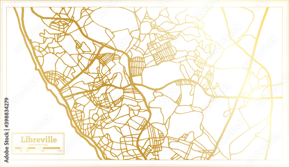 Libreville Gabon City Map in Retro Style in Golden Color. Outline Map.