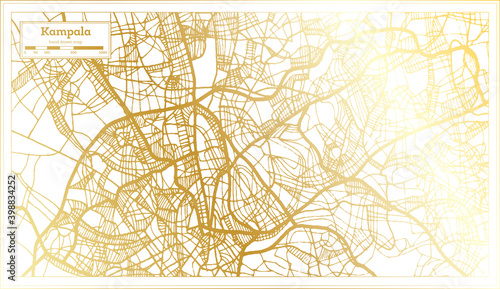 Kampala Uganda City Map in Retro Style in Golden Color. Outline Map.