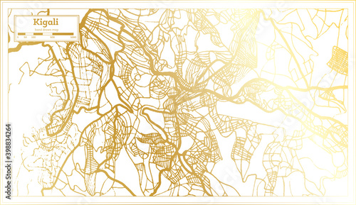 Kigali Rwanda City Map in Retro Style in Golden Color. Outline Map.