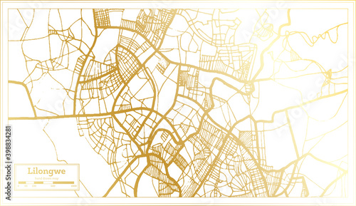 Lilongwe Malawi City Map in Retro Style in Golden Color. Outline Map.