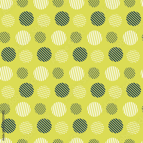 Simple geometric pattern with different circles. Vector illustration on a mustard color background. For packaging, fabric, scrapbooking and decoration. Minimalistic and simple style.