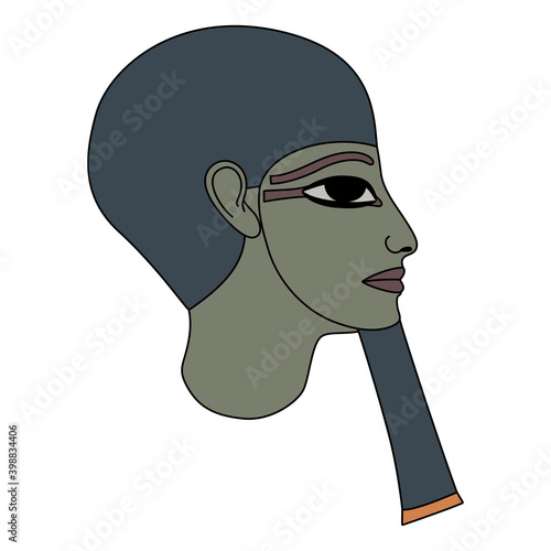 Portrait of ancient Egyptian man. Head of God Ptah. Pharaoh with fake beard in profile.