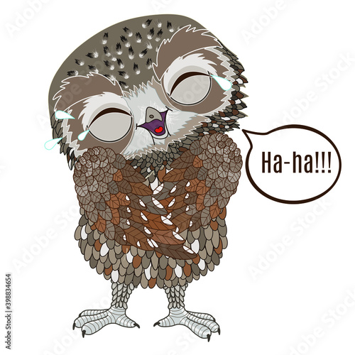 ha-ha emoticon with a funny laughing laugh owl, color emoji on white isolated background