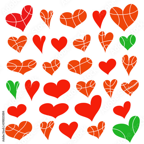 Basketball tennis balls hearts love sport logo icon sign emblem symbol Hand drawn Cartoon cute children's style design Fashion print clothes apparel greeting invitation card cover flyer poster banner