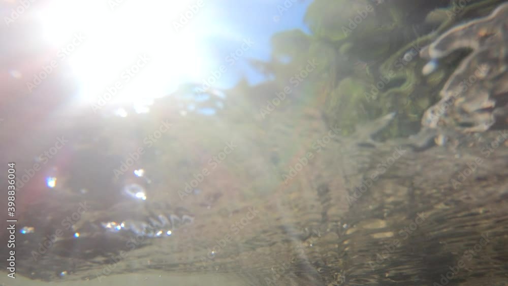 Abstract blurred background view of flowing water in river from below. Abstract blurred background view of flowing water in river from below.