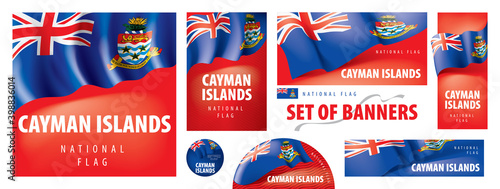 Vector set of banners with the national flag of the Cayman Islands
