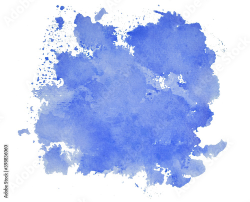 Blue ink stain isolated on white background, top view of blue water color
