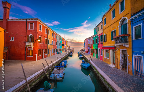 Colorful Burano island at sunset 