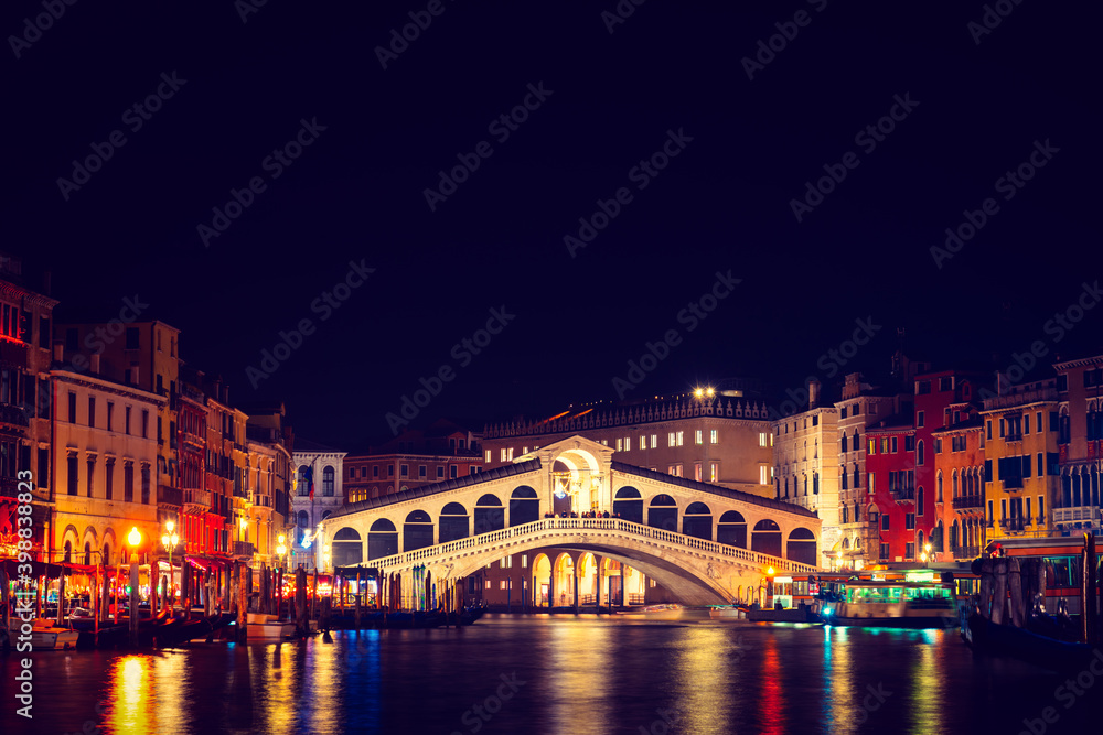 Rialto bridge  at night in Venice, Italy