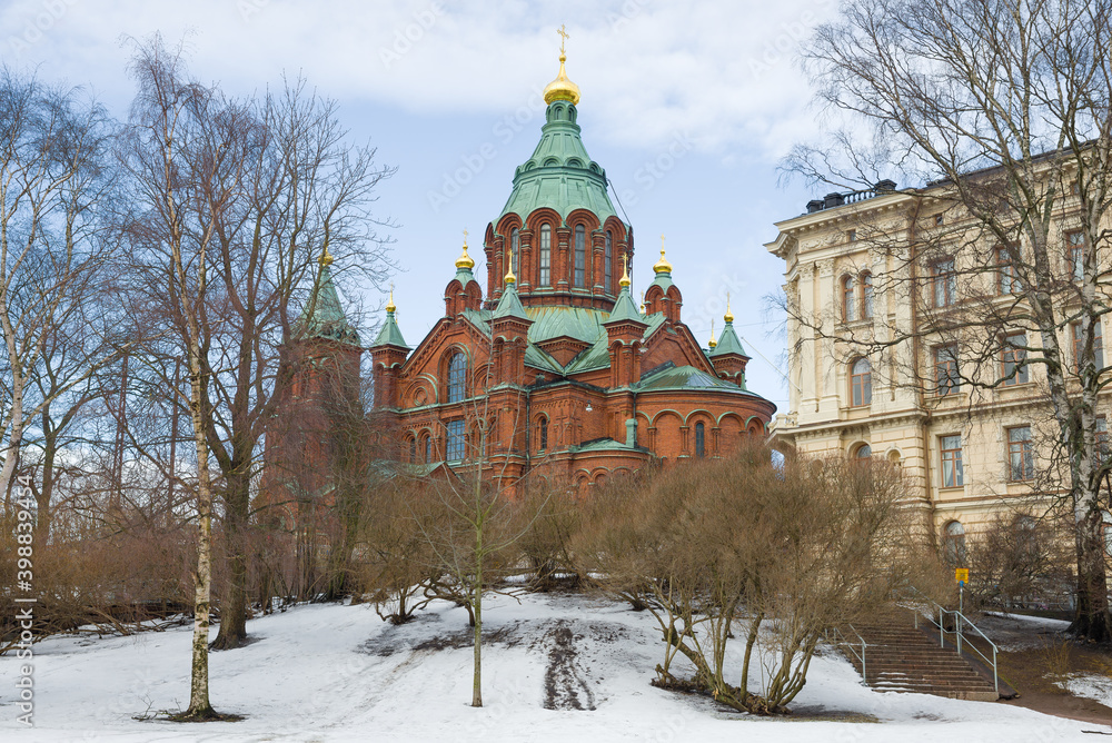 View of the Assumption Cathedral on a March day. Helsinki, Finland View of the Assumption Cathedral on a March day. Helsinki, Finland