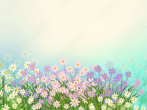 Illustration for background and create from tablet  meadow with flowers.