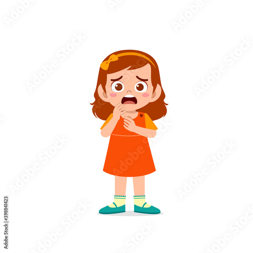 cute little kid girl show worry and scared pose expression