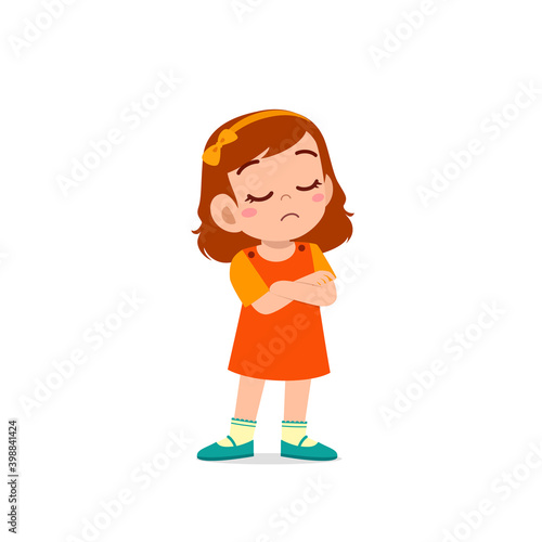cute little kid girl dissatisfied with arm folded pose expression