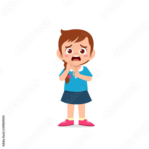 cute little kid girl show worry and scared pose expression