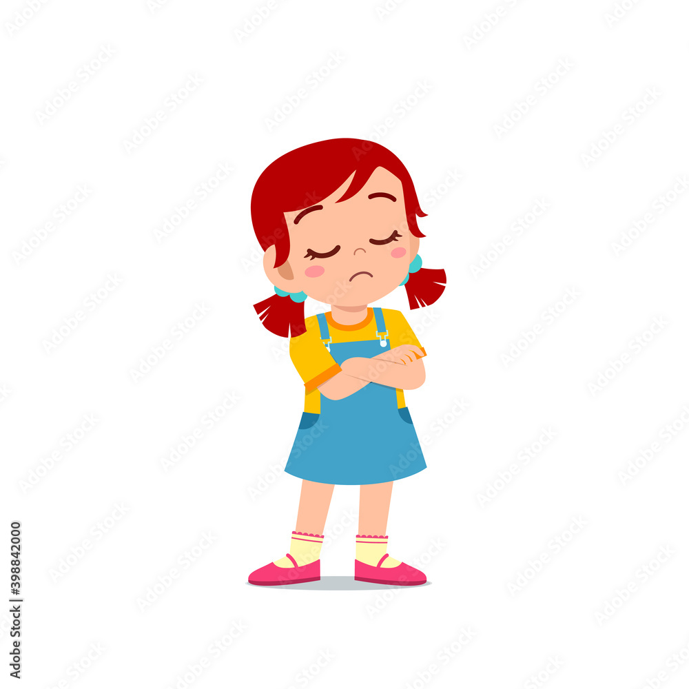 cute little kid girl dissatisfied with arm folded pose expression