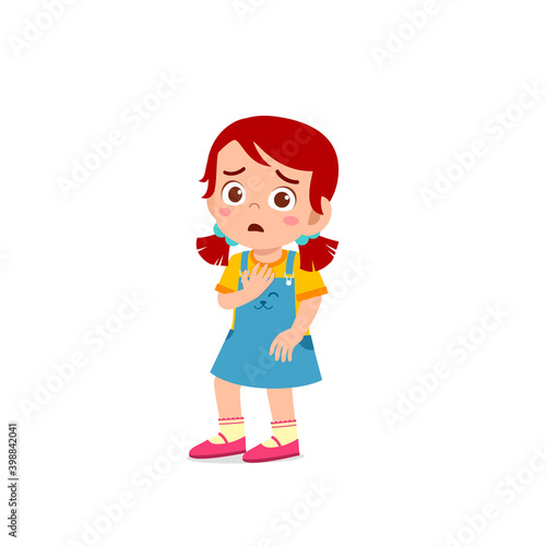 cute little kid girl show scared and worried pose expression