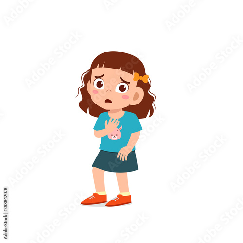 cute little kid girl show scared and worried pose expression