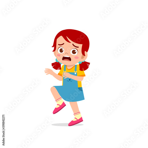cute little kid girl show panic and worried pose expression