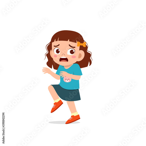 cute little kid girl show panic and worried pose expression