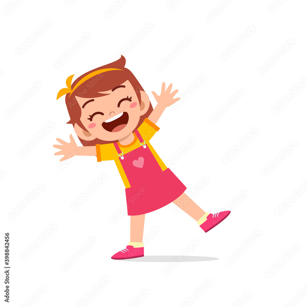 Fototapeta premium cute little kid girl show happy and celebrate pose expression