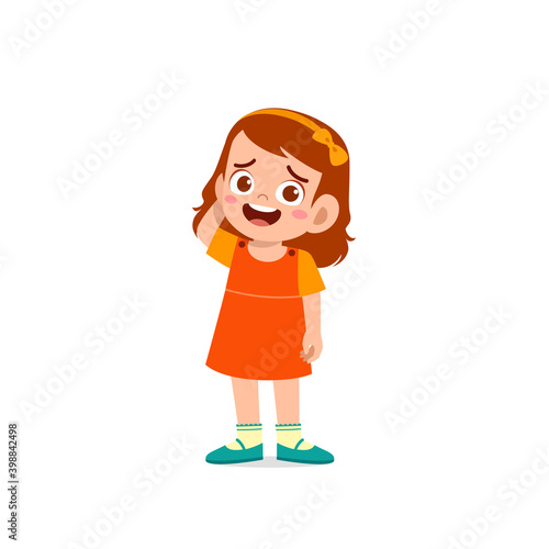 cute little kid girl show unsure and confused pose expression