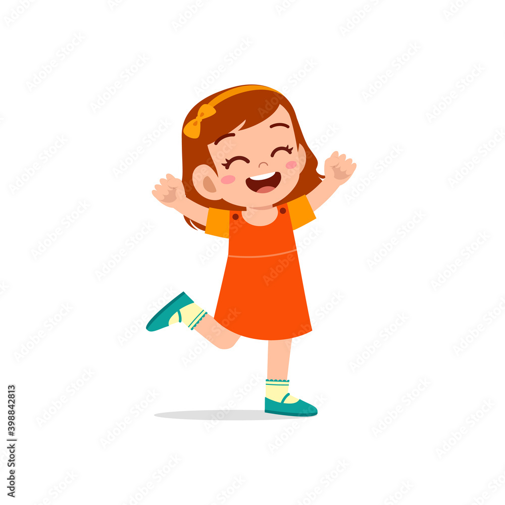 cute little kid girl stand happy celebrating pose expression