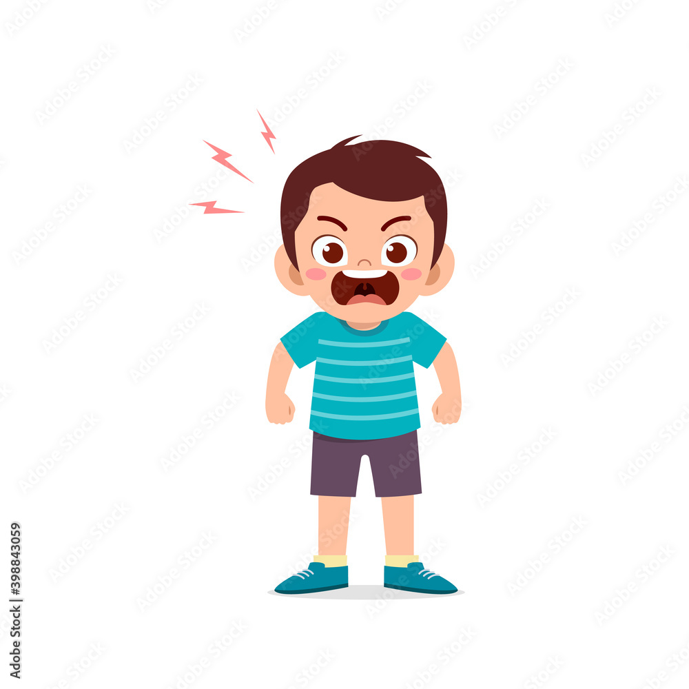 cute little kid boy stand and show angry pose expression cute little kid boy stand and show angry pose expression