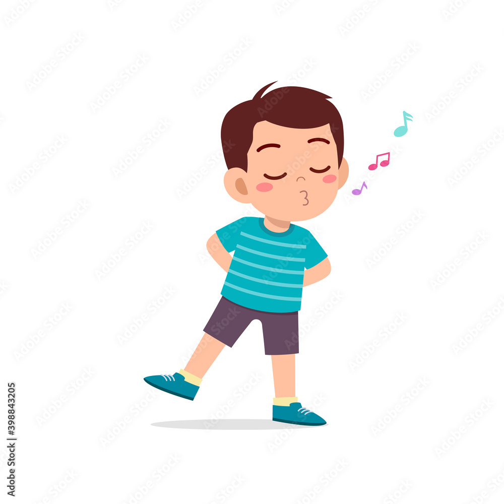 cute little kid boy stand and whistling with mouth cute little kid boy stand and whistling with mouth