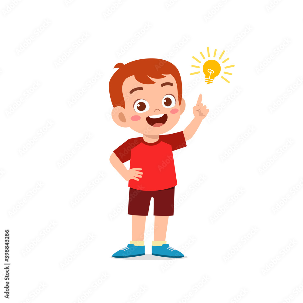 cute little kid boy show idea pose expression with light bulb sign cute little kid boy show idea pose expression with light bulb sign