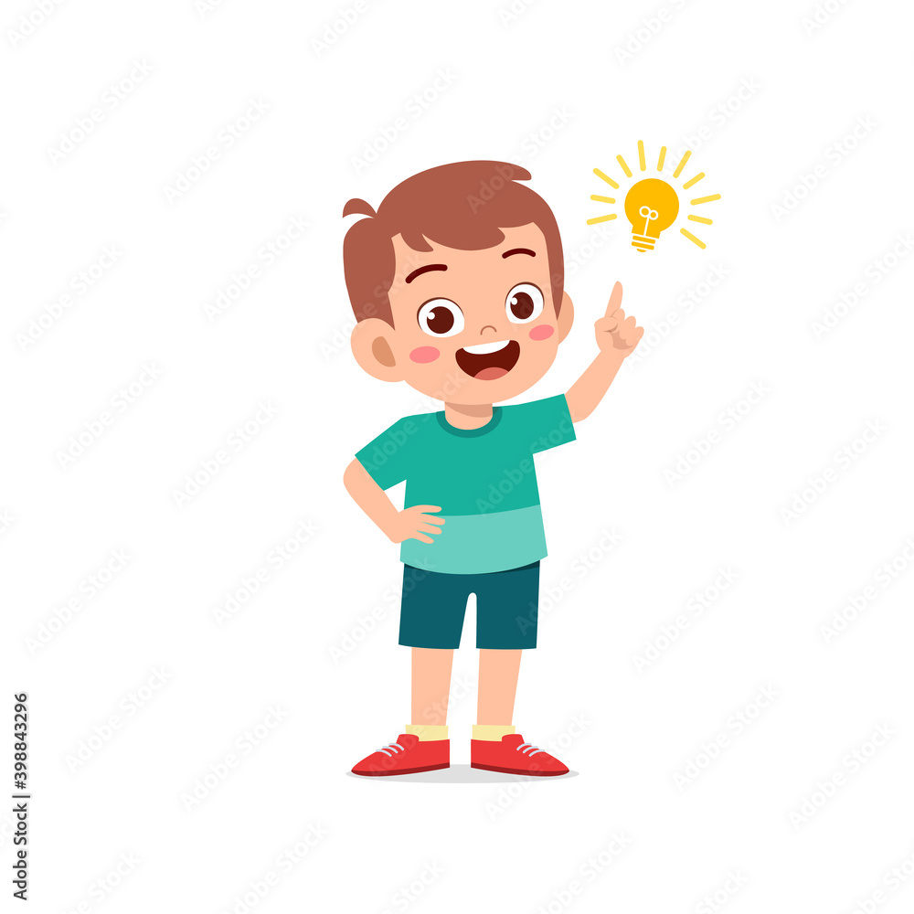 cute little kid boy show idea pose expression with light bulb sign cute little kid boy show idea pose expression with light bulb sign