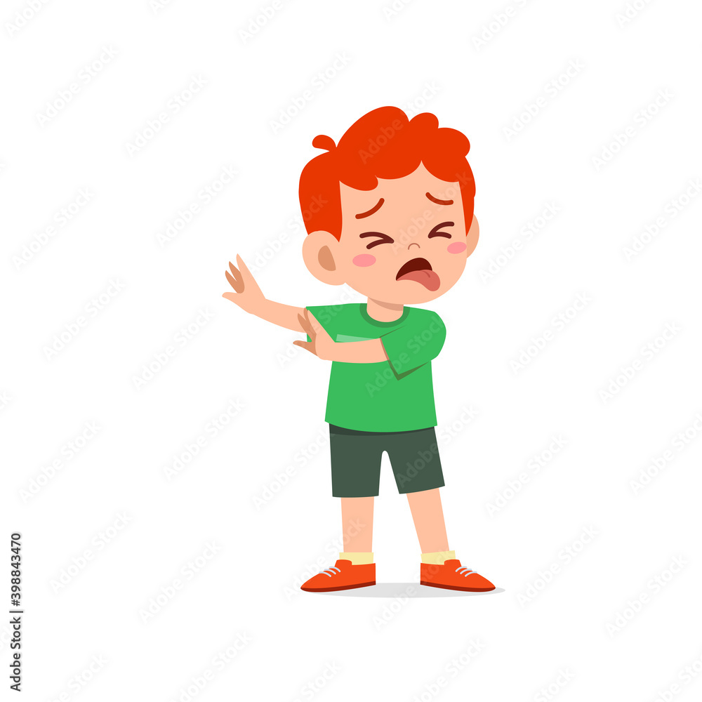 cute little kid boy show refuse and disgust pose expression