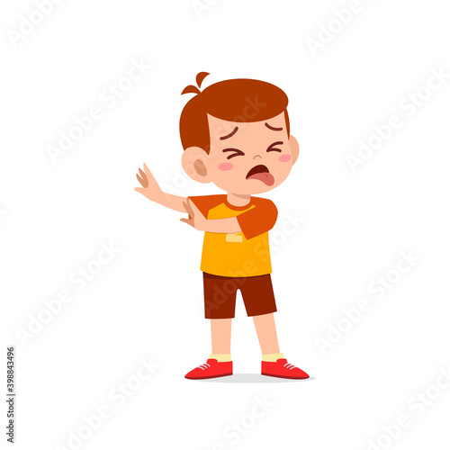 cute little kid boy show refuse and disgust pose expression