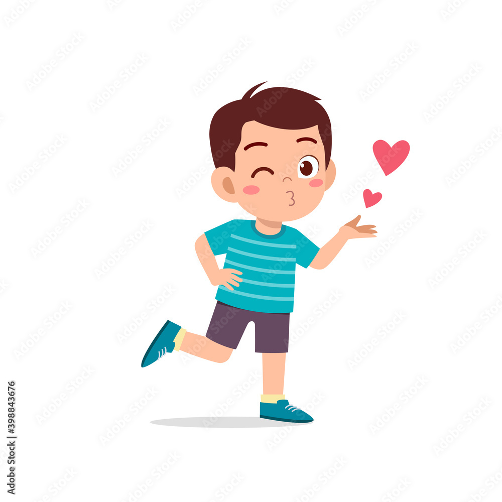 Fototapeta premium cute little kid boy show love and kiss pose expression