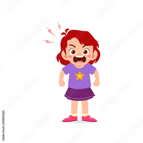 cute little kid girl stand and show angry pose expression
