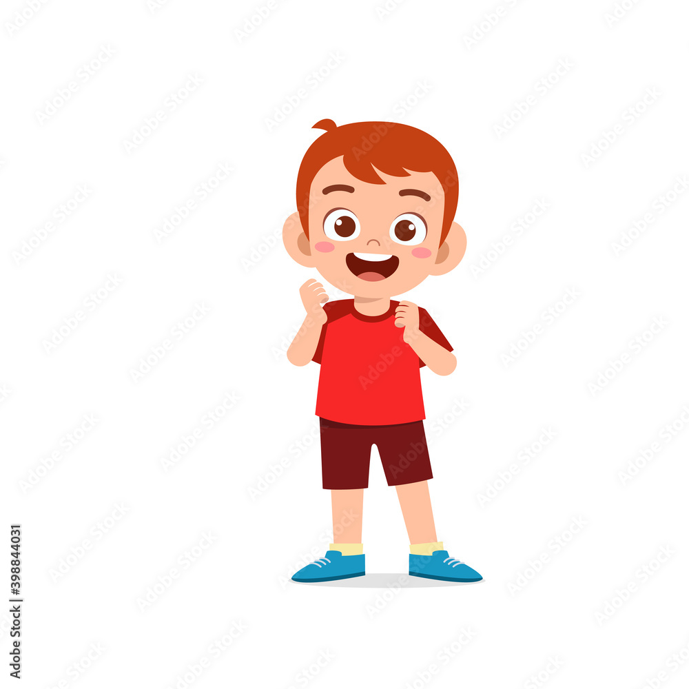 cute little kid boy show happy and friendly pose expression