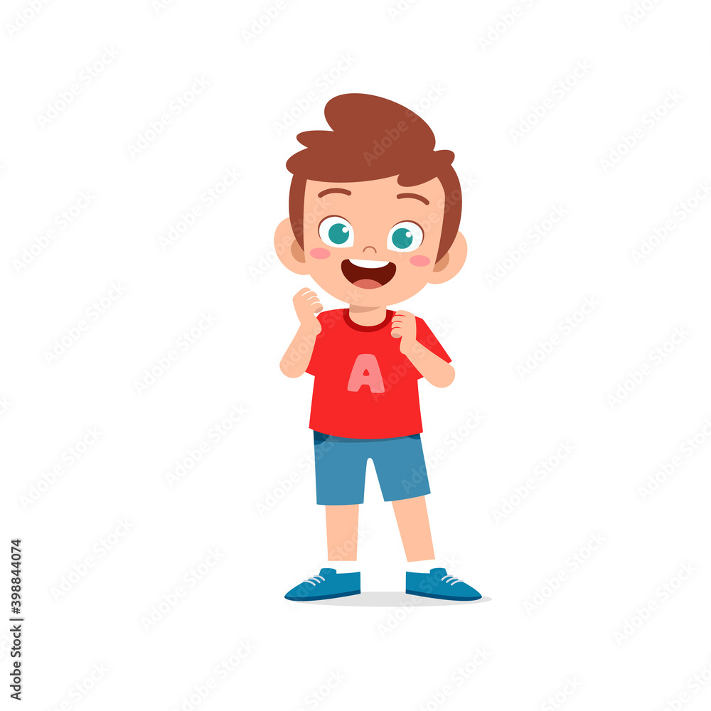 cute little kid boy show happy and friendly pose expression