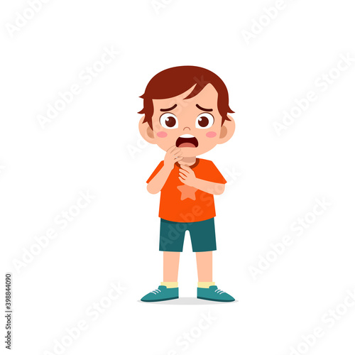 cute little kid boy show worry and scared pose expression