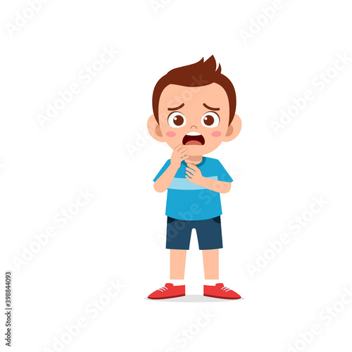 cute little kid boy show worry and scared pose expression
