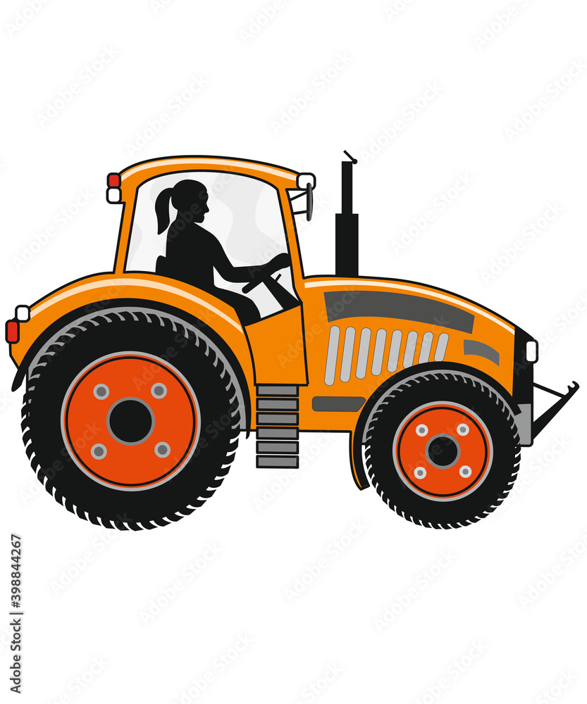 Obraz premium Traktor, Bäuerin, Illustration