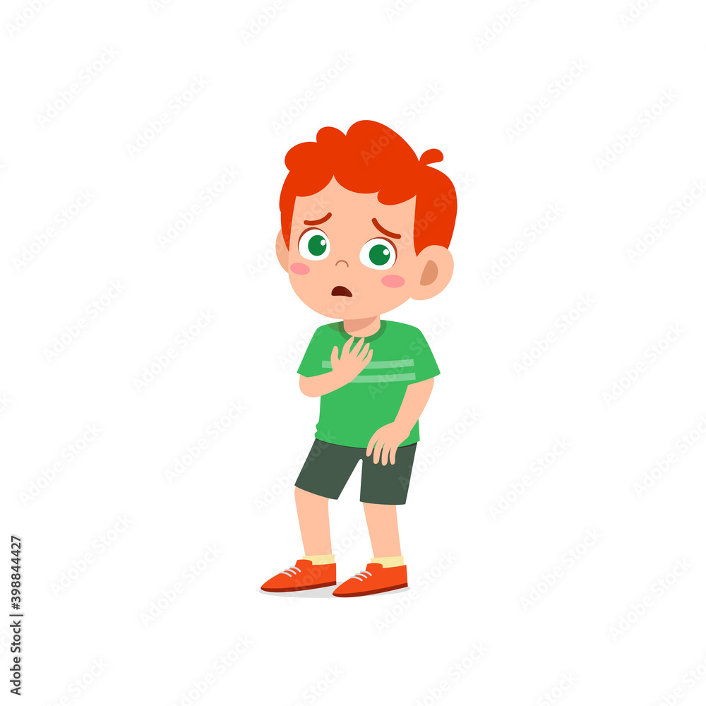 cute little kid boy show worry and scared pose expression