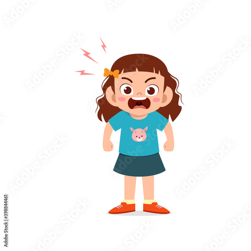 cute little kid girl stand and show angry pose expression