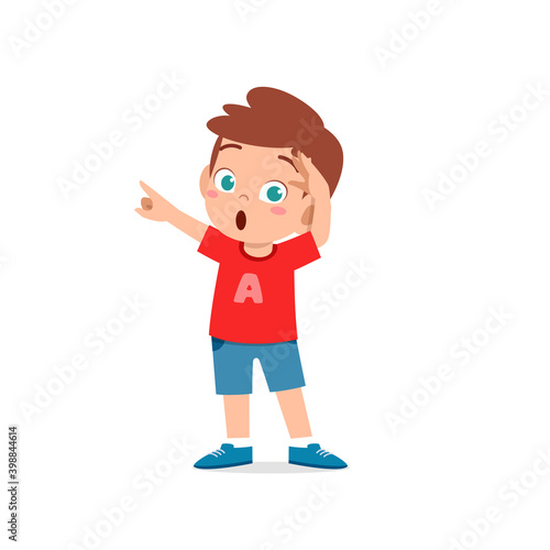cute little kid boy show shock and amazed pose expression