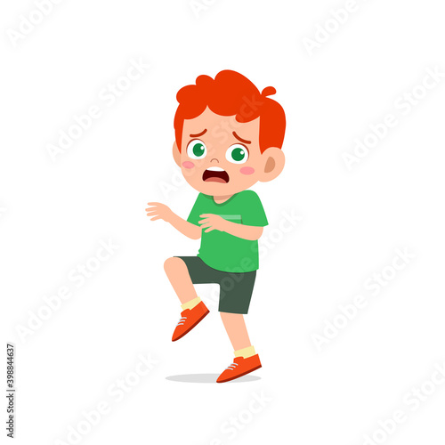 cute little kid boy show worry and scared pose expression