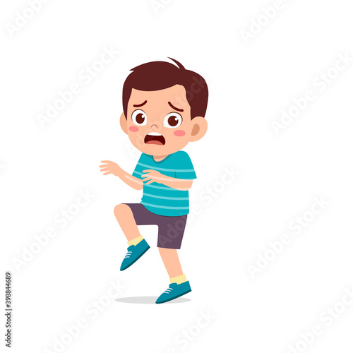 cute little kid boy show worry and scared pose expression